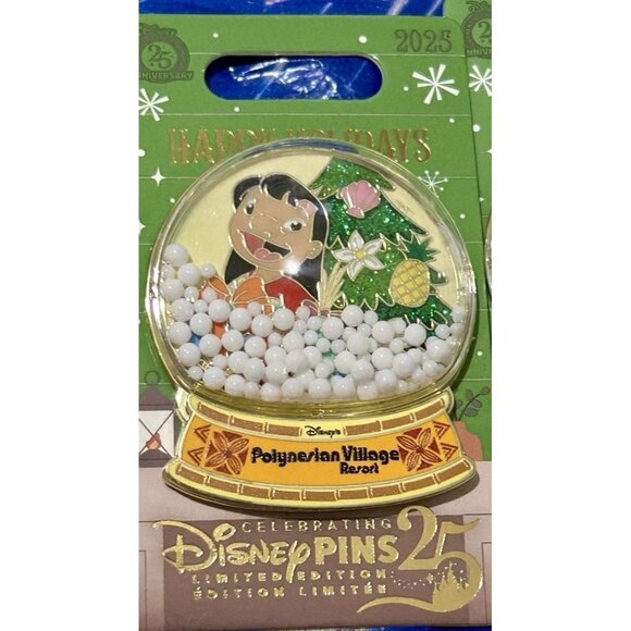 Disney Parks 2025 Christmas Polynesian Village Resort Pin Lilo Snow Globe - Picture 1 of 2